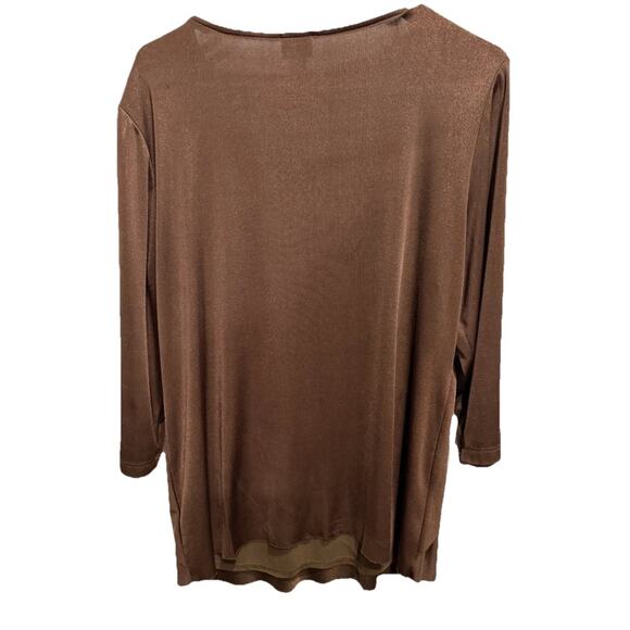 Chicos Travelers Sz 2 Large Women’s Top Bronze Copper Tiered Wrinkle Free Comfy - Picture 2 of 7